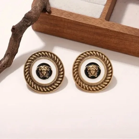Vintage Versace Earrings 925 Sterling Silver 14K Yellow Gold Plated. - Picture 2 of 7